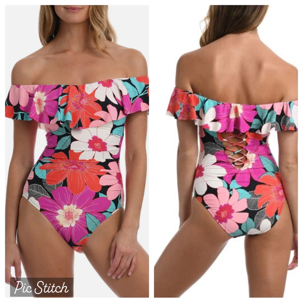 NEW! La Blanca off shoulder tummy flattering one piece swimsuit